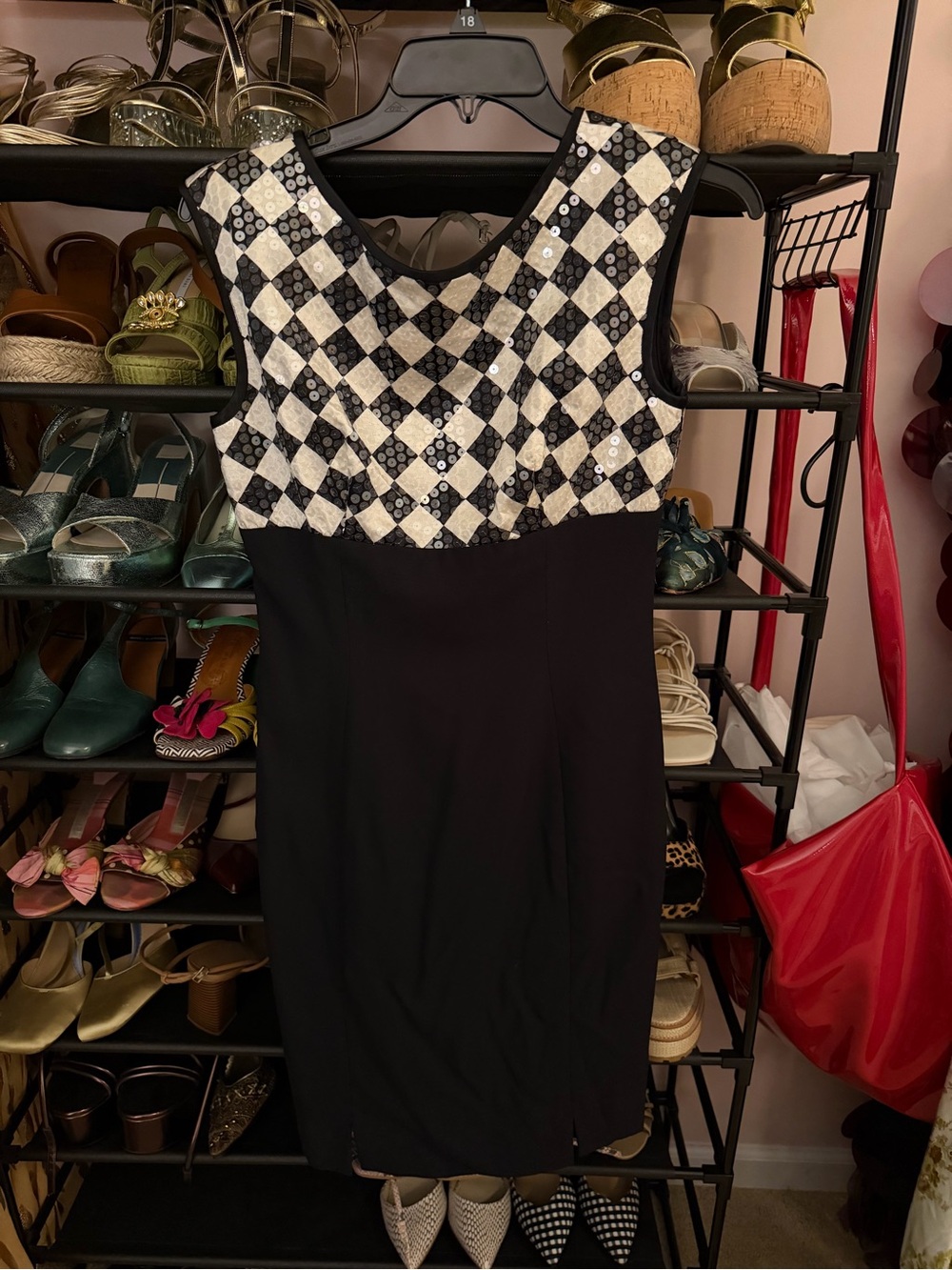 A.J. Bari Black Dress with Black-and-White Check Bodice